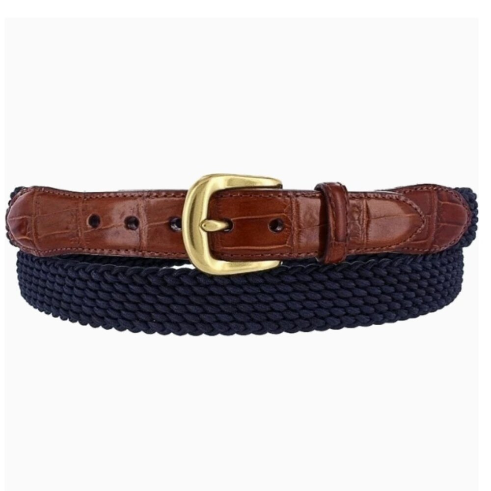 Men Brighton Elastic Cord Crocodile Tab Taper Belt - Navy Blue - 40